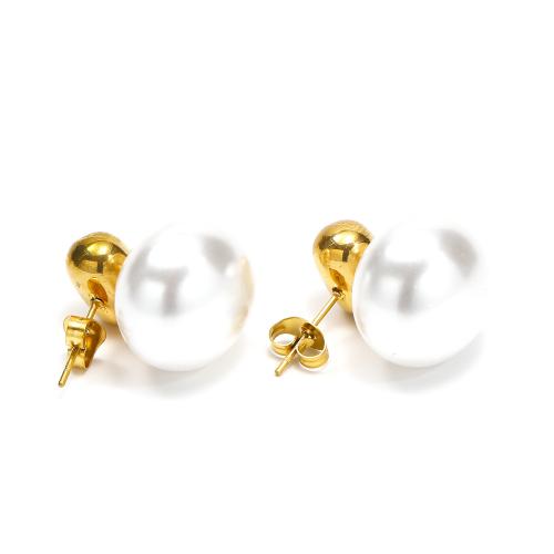 Roestvrij staal Stud Earrings, 304 roestvrij staal, met Plastic Pearl, mode sieraden & voor vrouw, 16x20mm, Verkocht door pair