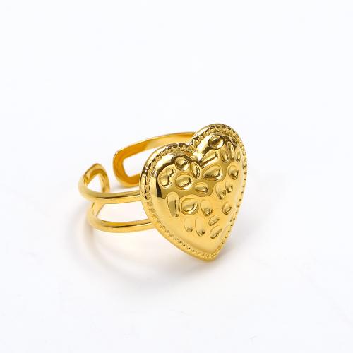 Stainless Steel Finger Ring 304 Stainless Steel Heart Vacuum Ion Plating Adjustable & fashion jewelry & for woman golden Sold By PC