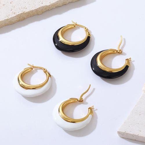 Acier inoxydable Levier Retour Earring, Acier inoxydable 304, Rond, Placage, pour femme & émail, plus de couleurs à choisir, 28.40x30.30mm, Vendu par paire