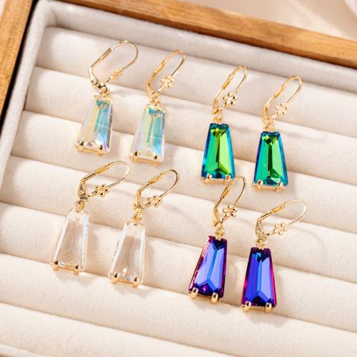 Pendientes de Gota en Latón, metal, con Vidrio, chapado, Joyería, más colores para la opción, libre de níquel, plomo & cadmio, 1x4.10mm, Vendido por Par