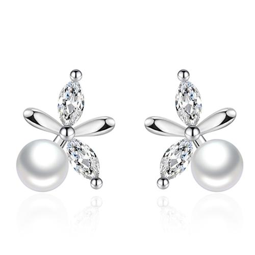 Ciúbach Zirconia Micrimhilseogra réiteodh Earring Prás, le Pearl Plaisteacha, plátáilte, micrea réiteach zirconia ciúbach & do bhean, dathanna níos mó le haghaidh rogha, 10x7mm, Díolta De réir Péire