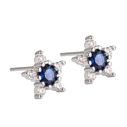 Cubic Zirconia Micro Pave Brass Earring Star plated micro pave cubic zirconia & for woman Sold By Pair