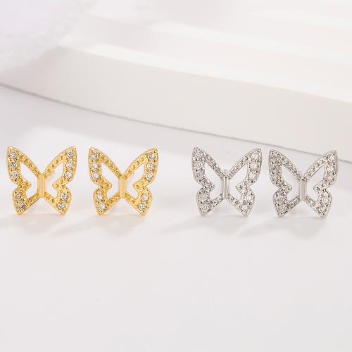 Cubic Zirconia Micro Pave Brass Earring Butterfly plated micro pave cubic zirconia & for woman Sold By Pair