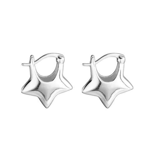 Messing Spring hoop oorbellen, Ster, plated, voor vrouw, platina kleur, 19x16mm, Verkocht door pair