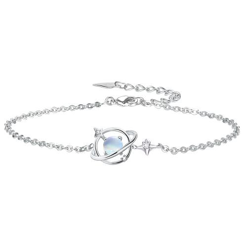 Cilindrata Zircone Bracciale in ottone micro pavimenta, with Moonstone, with 4CM extender chain, placcato, Micro spianare cubic zirconia & per la donna, color platino, Lunghezza Appross. 16 cm, Venduto da PC