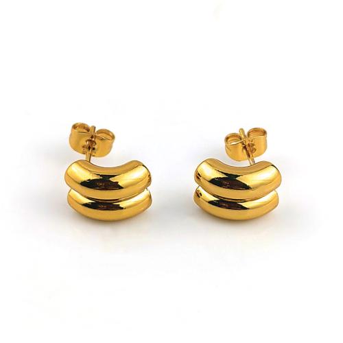 Stainless Steel Stud Earrings 304 Stainless Steel plated for woman golden Sold By Pair