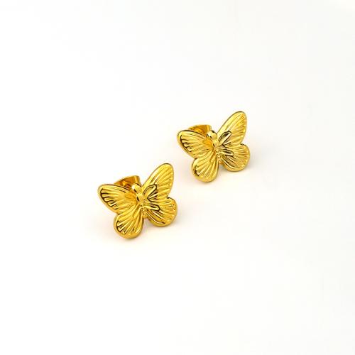 Stainless Steel Stud Earrings 304 Stainless Steel plated & for woman golden Sold By Pair