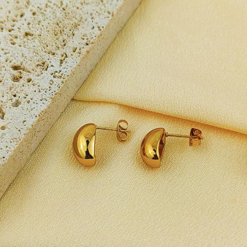 Stainless Steel Stud Earrings 304 Stainless Steel plated & for woman golden Sold By Pair