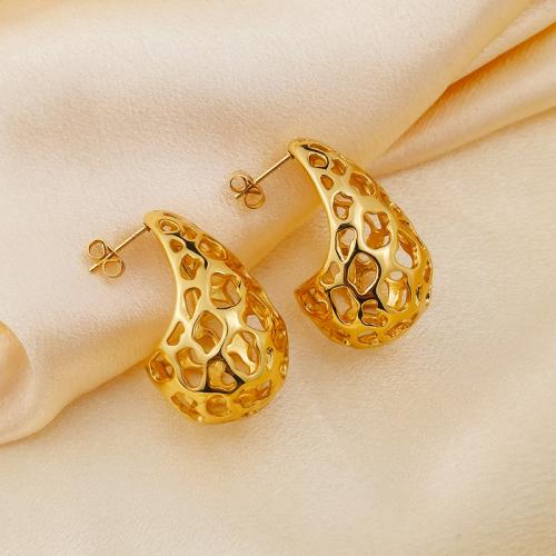 Stainless Steel Stud Earrings 304 Stainless Steel plated for woman golden Sold By Pair