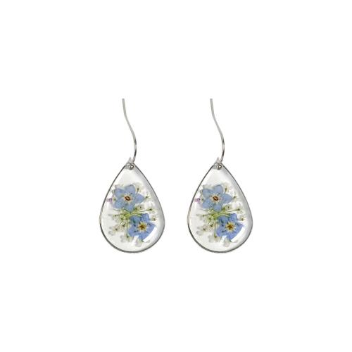 Bijoux de fleurs séchées pressées, Acier inoxydable 304, avec Fleurs séchées & résine, pour femme, bleu, 5pairescouple/sac, Vendu par sac