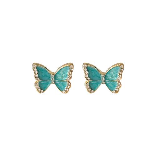 Øremærkning af zinklegeret stud, Zinc Alloy, Butterfly, mode smykker & for kvinde & emalje & med rhinestone, blå, 14x17mm, Solgt af par