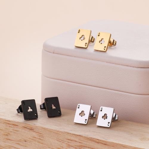 Nehrđajućeg čelika Stud Naušnice, 304 nehrđajućeg čelika, Poker, modni nakit & za žene & šupalj, više boja za izbor, 7.20x10mm, 12Parovi/Torba, Prodano By Torba