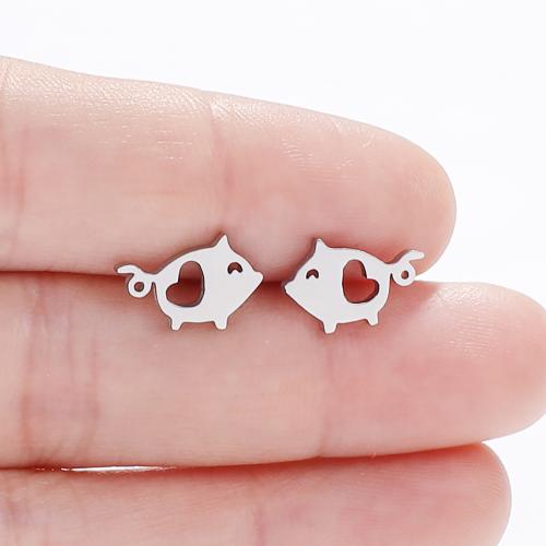 Roestvrij staal Stud Earrings, 304 roestvrij staal, Varken, mode sieraden & voor vrouw & hol, meer kleuren voor de keuze, 12x7mm, 12paren/Bag, Verkocht door Bag