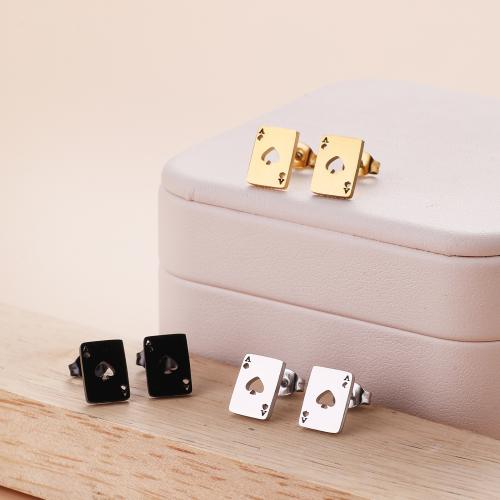 Nehrđajućeg čelika Stud Naušnice, 304 nehrđajućeg čelika, Poker, modni nakit & za žene & šupalj, više boja za izbor, 7.20x10mm, 12Parovi/Torba, Prodano By Torba