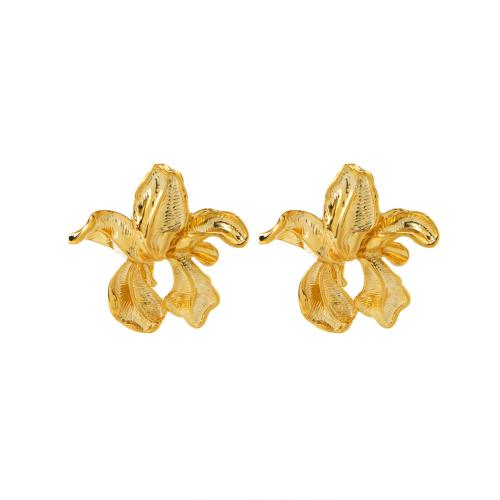 Brass Stud Earring Flower fashion jewelry & for woman Sold By Pair