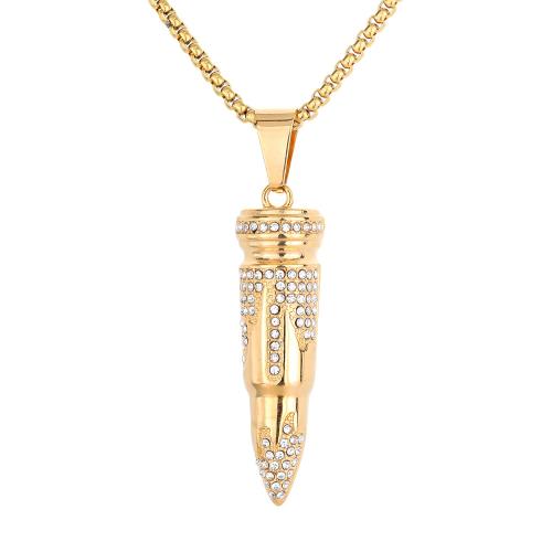 Bijoux pendentifs en acier inoxydable , Acier inoxydable 316, avec strass, doré, 13x52mm, Vendu par PC