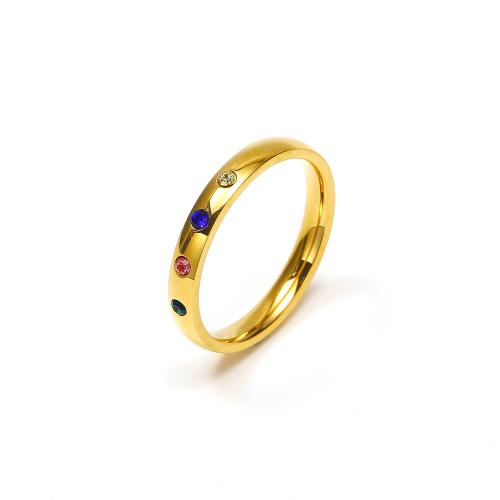 Anillo de dedo del acero inoxidable del Zirconia cúbico, acero inoxidable 304, Joyería & diverso tamaño para la opción & micro arcilla de zirconia cúbica & para mujer, dorado, Vendido por UD