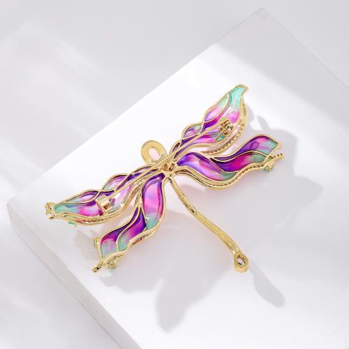 Zirkoon Broche, Messing, met Glas, Dragonfly, gold plated, micro pave zirconia & voor vrouw, gemengde kleuren, nikkel, lood en cadmium vrij, 69x53mm, Verkocht door PC