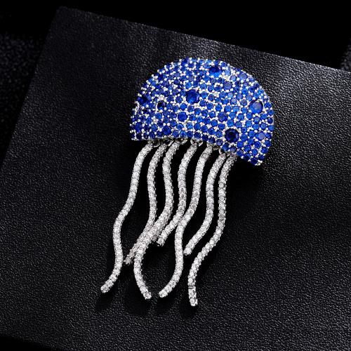 Zirkoon Broche, Zinc Alloy, met Cubic Zirconia, silver plated, voor vrouw, blauw, nikkel, lood en cadmium vrij, 25x43mm, Verkocht door PC