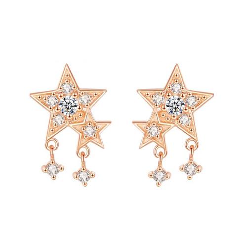 Cubic Zirconia Micro Pave Brass Earring Star plated micro pave cubic zirconia & for woman Sold By Pair