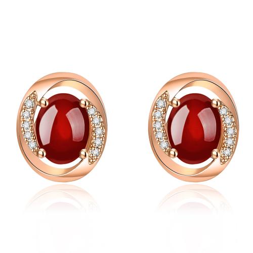 Terningformet Zirkon Micro Pave Messing Øreringe, med Red Jasper, forgyldt, Micro Pave cubic zirconia & for kvinde, flere farver til valg, 12x10mm, Solgt af par