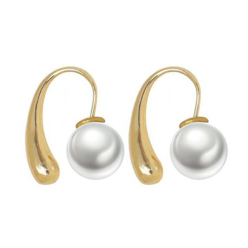 Prás Hook earring, le Pearl Plaisteacha, plátáilte, do bhean, dathanna níos mó le haghaidh rogha, 16x17mm, Díolta De réir Péire