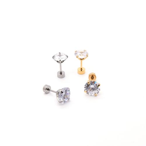 Roestvrij staal Stud Earrings, 304 roestvrij staal, plated, uniseks & verschillende grootte voor keus & micro pave zirconia, meer kleuren voor de keuze, Verkocht door PC