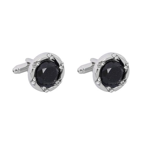 Boutons de manchette, alliage de zinc, Placage, pavé de micro zircon & pour homme, noire, Vendu par paire