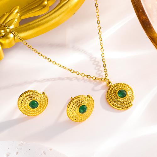 Sets de Joyas, Partículas de acero, con turquesa, con 5cm extender cadena, 18K chapado en oro, Joyería & diferentes estilos para la opción & para mujer, dorado, longitud aproximado 40 cm, Vendido por UD