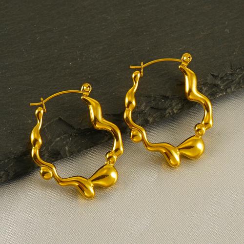 Titanium Staal Earring, mode sieraden & voor vrouw, gouden, 32x27mm, Verkocht door pair