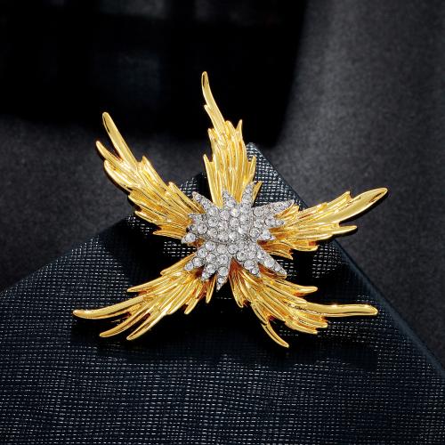 Cubic Zirconia Broche, Messing, med Cubic Zirconia, Starfish, guldfarve belagt, for kvinde, nikkel, bly & cadmium fri, 62x62mm, Solgt af PC