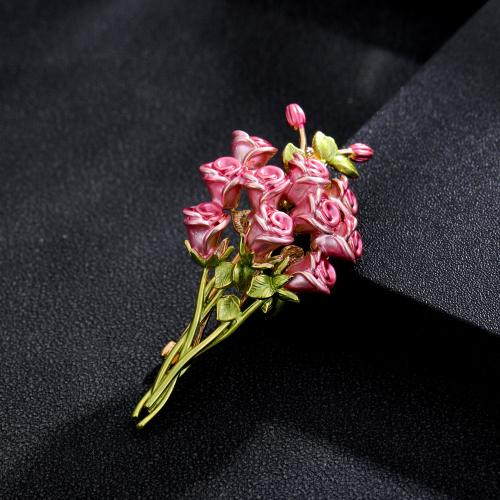 Broche émail, laiton, Bouquet, Placage de couleur d'or, pour femme, couleurs mélangées, protéger l'environnement, sans nickel, plomb et cadmium, 24x51mm, Vendu par PC