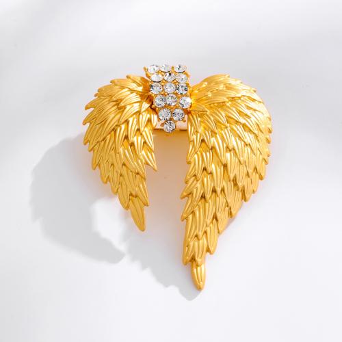 emalje broche, Messing, med Cubic Zirconia, Wing Shape, guldfarve belagt, for kvinde, nikkel, bly & cadmium fri, 51x64mm, Solgt af PC