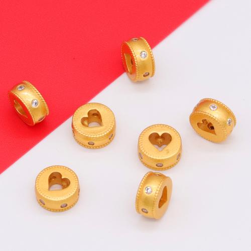 Perles en laiton de Zirconia cubiques, avec zircon cubique, coeur, Placage de couleur d'or, DIY, protéger l'environnement, sans nickel, plomb et cadmium, 5x10mm, Vendu par PC