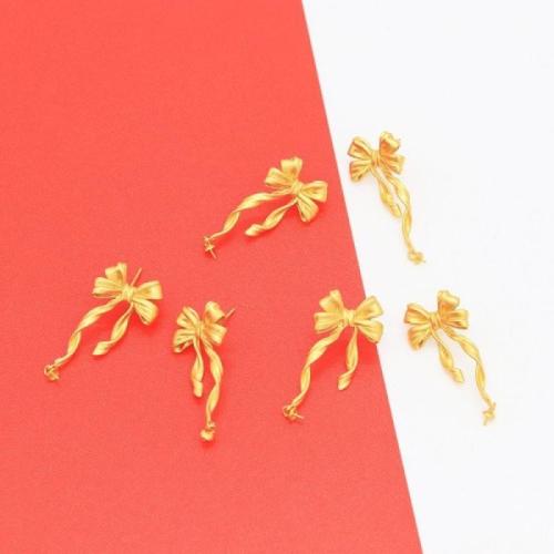 Brass Stud Earring Bowknot gold color plated for woman nickel lead & cadmium free Sold By Pair