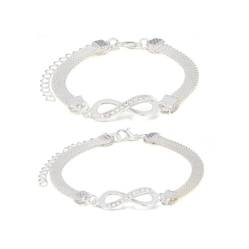 Parures de bijoux en cristal, bracelet de cheville & Bracelet, alliage de zinc, avec cristal, 2 pièces & bijoux de mode & pour femme, argent, Vendu par fixé