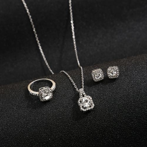 Sets de Joyas de Cristal , Pendiente de stud & anillo de dedo & collar, aleación de zinc, con Cristal, tres piezas & Joyería & diferentes estilos para la opción & para mujer, Vendido por Set