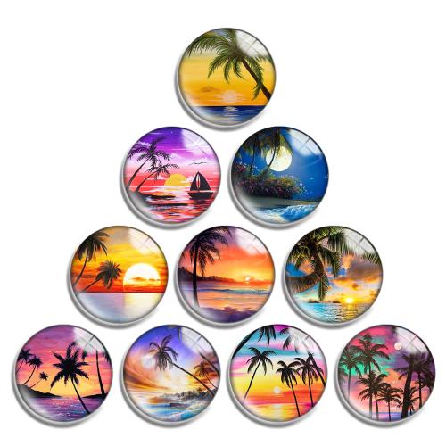 Glas Cabochons, met Hars, Rond plat, gemengde patroon & DIY & verschillende grootte voor keus, 10pC's/Lot, Verkocht door Lot