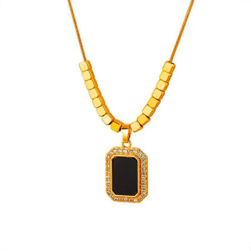 Collier d'acier titane, bijoux de mode & pavé de micro zircon & pour femme, doré, Longueur Environ 45 cm, Vendu par PC