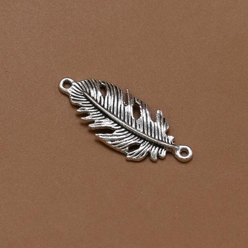 Zinklegierung Schmuckverbinder, Federn, antik silberfarben plattiert, Vintage & Modeschmuck & DIY & 1/1-Schleife, frei von Nickel, Blei & Kadmium, 34x14mm, ca. 100PCs/Tasche, verkauft von Tasche