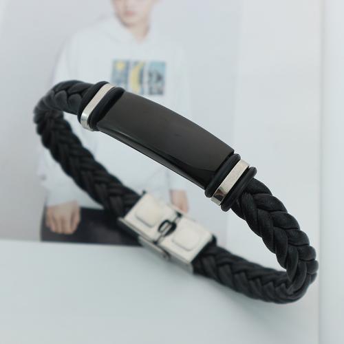 Pulseras de Cordón de PU, Partículas de acero, con Cuero de PU, Joyería & para hombre, Negro, longitud aproximado 22 cm, Vendido por UD