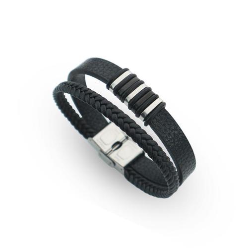 PU cavo bracciali, Titantium acciaio, with PU, gioielli di moda & per l'uomo, nessuno, Lunghezza Appross. 22 cm, Venduto da PC