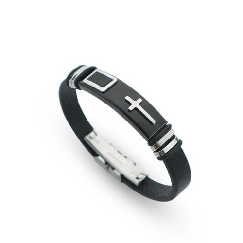 PU leder koord armbanden, Titanium Staal, met PU, mode sieraden & voor de mens, meer kleuren voor de keuze, Lengte Ca 22 cm, Verkocht door PC