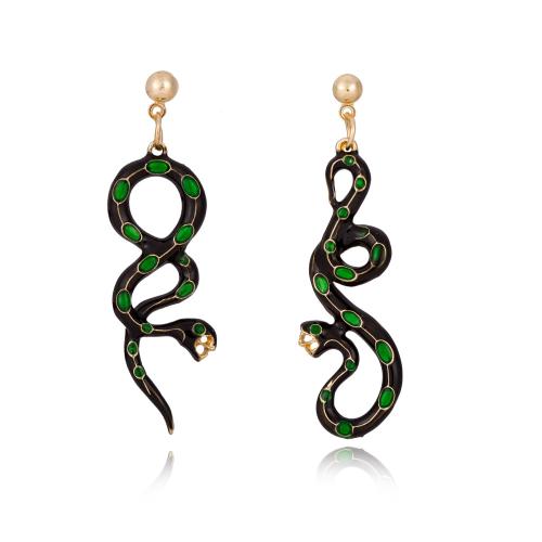 Boucles d'oreilles asymétriques, alliage de zinc, serpent, bijoux de mode & pour femme & émail, 58x15mm, Vendu par paire