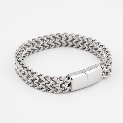 Stainless Steel smycken Armband, 304 rostfritt stål, polerad, mode smycken & för människan, ursprungliga färgen, 10mm, Längd Ca 21 cm, Säljs av PC