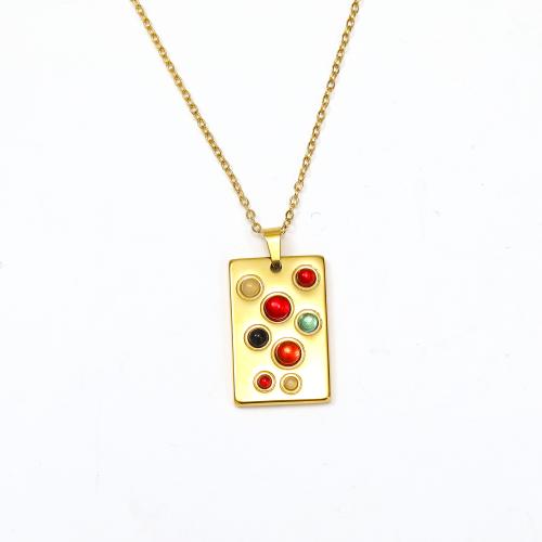 Collier de bijoux en acier inoxydable, Acier inoxydable 304, rectangle, bijoux de mode & pour femme, doré, 16x30mm, Longueur Environ 45 cm, Vendu par PC