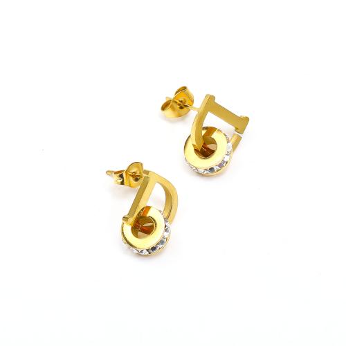 Pendientes de Acero Inoxidable, acero inoxidable 304, Letra D, Joyería & micro arcilla de zirconia cúbica & para mujer, dorado, 10x15mm, Vendido por Par