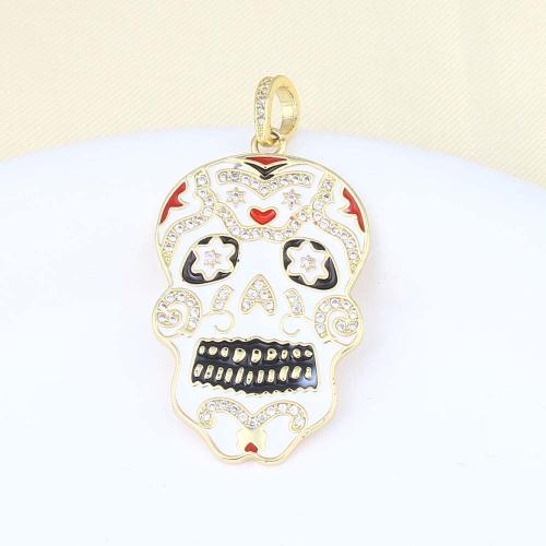 Kubik Zirkonium mikro bana Mässing hängande, Skull, guldfärg pläterade, micro bana cubic zirconia & för kvinna & emalj, blandade färger, nickel, bly och kadmium gratis, 39x23.90x2mm, Säljs av PC