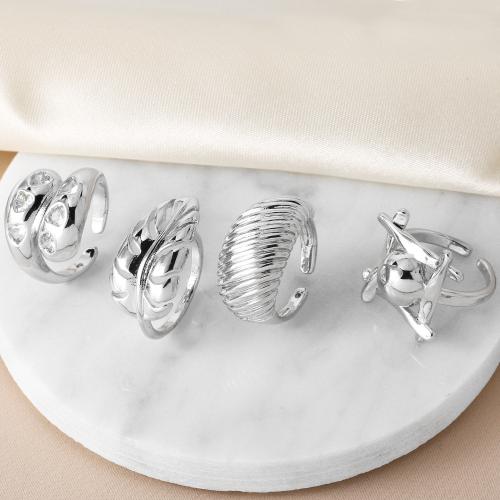 Messing Fingerring, silberfarben plattiert, Modeschmuck & verschiedene Muster für Wahl, Silberfarbe, frei von Nickel, Blei & Kadmium, verkauft von PC