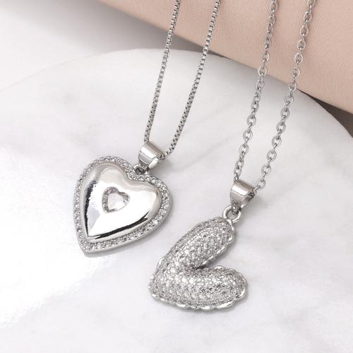 Cubic Zircon Micro Pave Brass Necklace silver color plated fashion jewelry & micro pave cubic zirconia silver color nickel lead & cadmium free Sold By PC